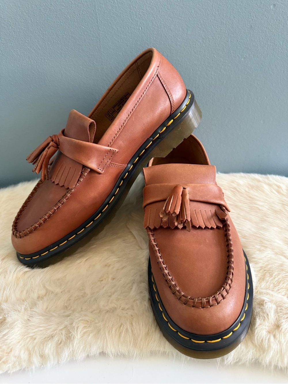 Dr. Marten’s Adrian Yellow Stitch Saddle Tan Leather Tassel Loafer
